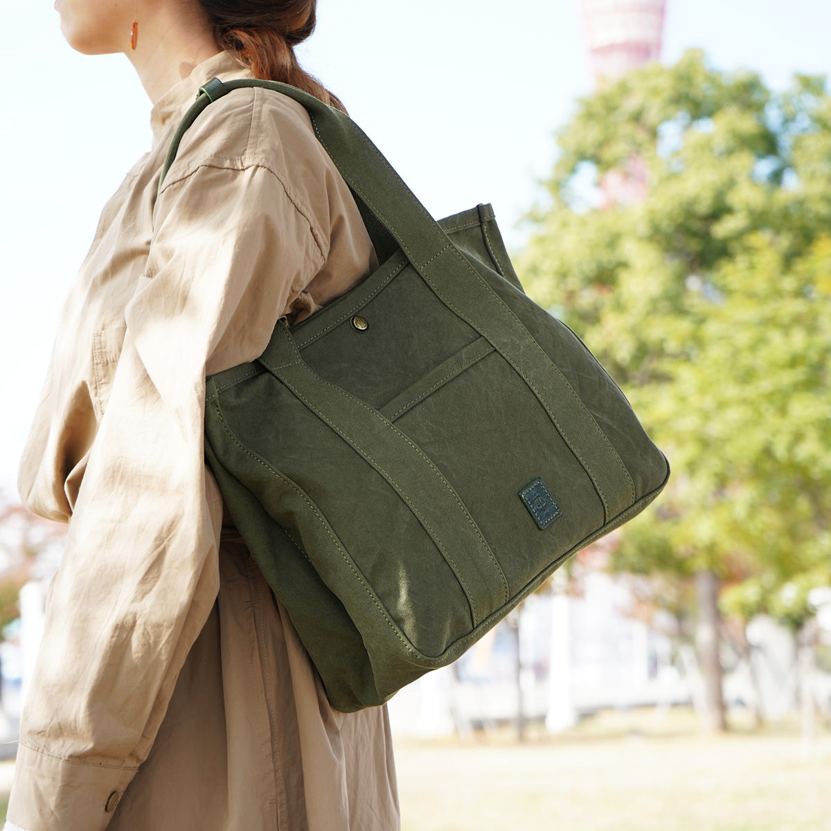 18oz Army Duck Bio Divided Tote Bag, Medium, LGRN4021